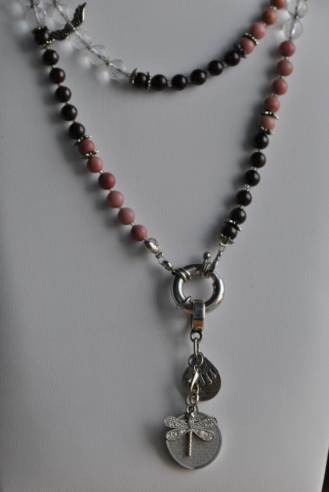Halskette, Rhodonit, Granat, Bergkristall