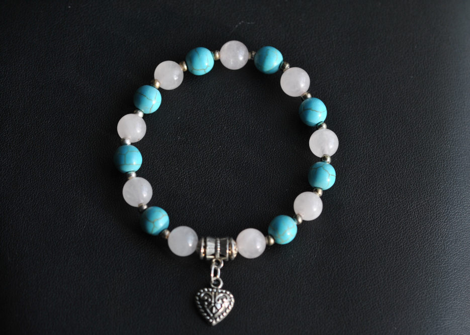 Armkette Magnesit blau & Rosenquarz mit Herz