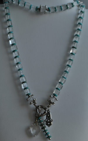 Halskette, Bergkristall & Magnesit blau