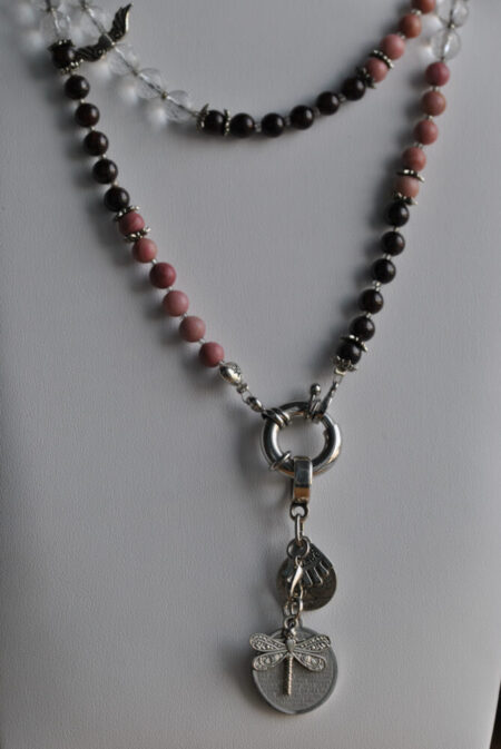 Halskette, Rhodonit, Granat, Bergkristall
