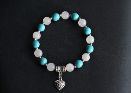 Armkette Magnesit blau & Rosenquarz mit Herz